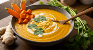 Golden Glow: Healthy Sweet Potato & Carrot Soup with Zesty Ginger