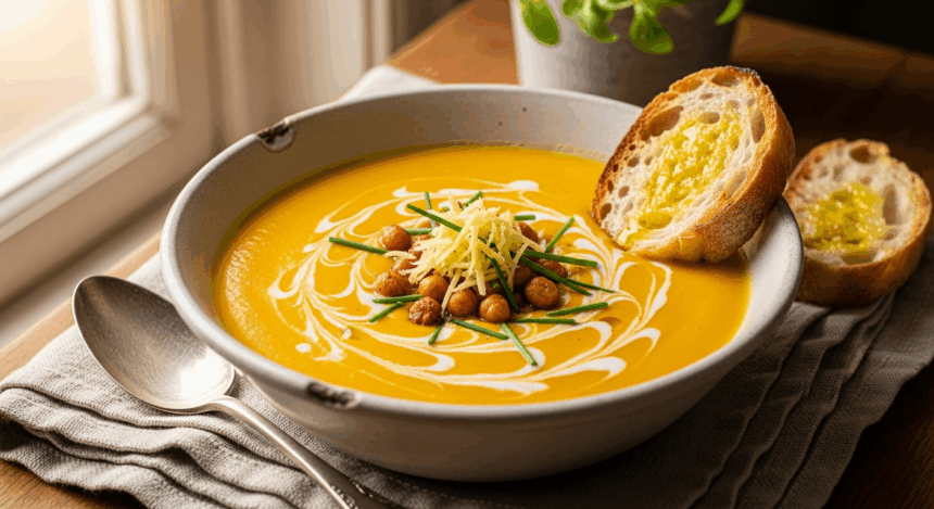 Golden Glow: Healthy Sweet Potato & Carrot Soup with Zesty Ginger