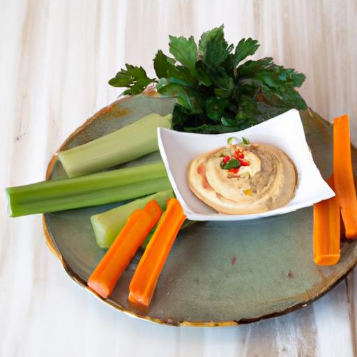 Crunchy Carrot & Celery sticks with Creamy Hummus dip