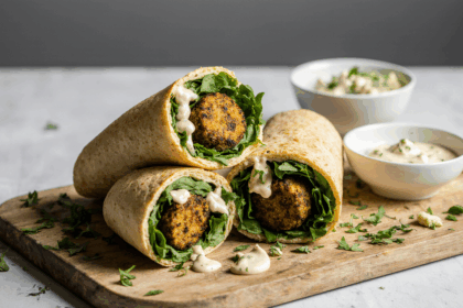 Falafel Wrap Delight: Tahini Sauce & Fresh Mixed Greens