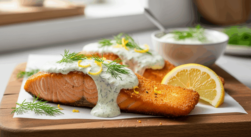 Crispy Air Fryer Salmon with Zesty Dill Sauce Recipe
