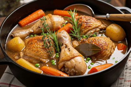 Braised Chicken with Veggies and Rich, Savory Gravy Delight