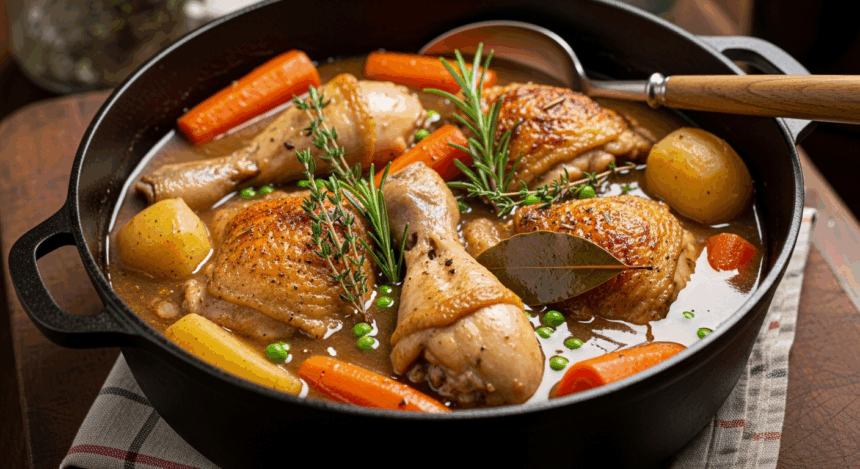 Braised Chicken with Veggies and Rich, Savory Gravy Delight