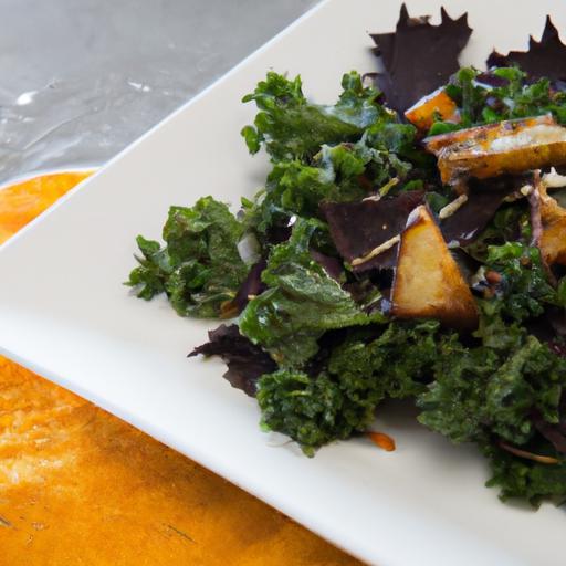 Crunchy Kale Salad with Savory Roasted Sweet Potatoes