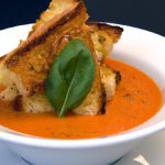 Savor Comfort: Tomato Basil Soup with Crispy Whole Wheat Croutons